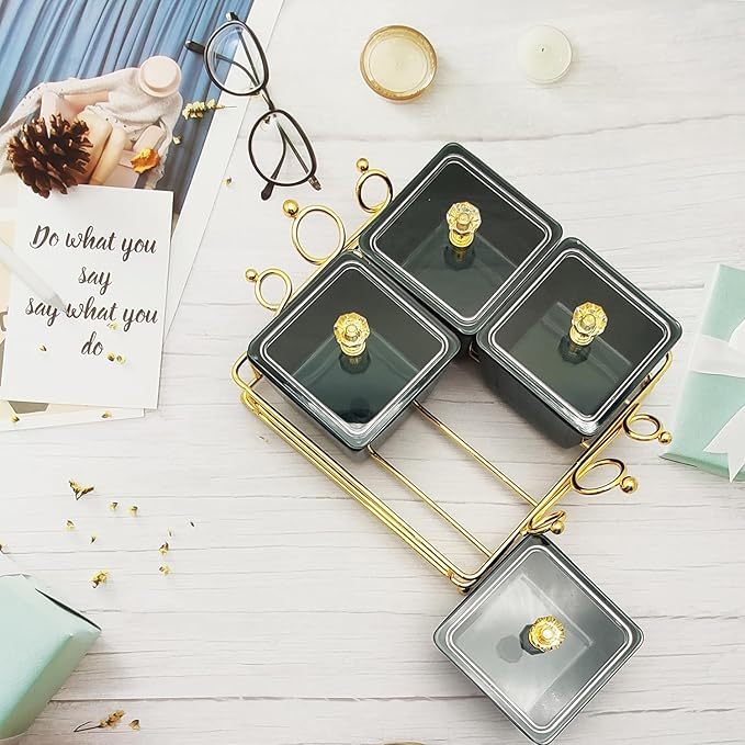 YA JU Ceramic small Snack bowl With Cover Metal Tray, 4 Removable dip bowls are used For Snack, potato chips, fruits, candies, and condiments - Perfect for birthday, parties, Holiday, gift竊똆reen