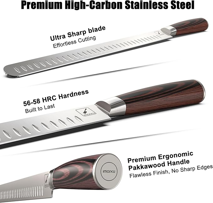 imarku Brisket Knife, 12 Inch Ultra Sharp Carving Slicing Knife for Brisket, BBQ, Turkey, Ham, Ribs, and Roast Beef, High Carbon Stainless Steel Blade, Ergonomic Pakkawood Handle, Gift Box