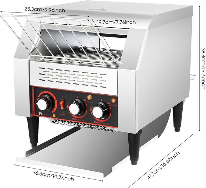 Heavy Duty Conveyor Toaster Oven Electric Bread Oven Industrial Toaster Commercial for Bun Bagel Bread Baked Food with 7 Speed and Front/Back Output Modes (300Slices/H)