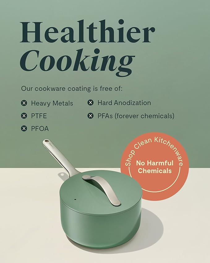 Caraway Nonstick Ceramic Sauce Pan with Lid (1.75 qt) - Non Toxic, PTFE & PFOA Free - Oven Safe & Compatible with All Stovetops (Gas, Electric & Induction) - Cream