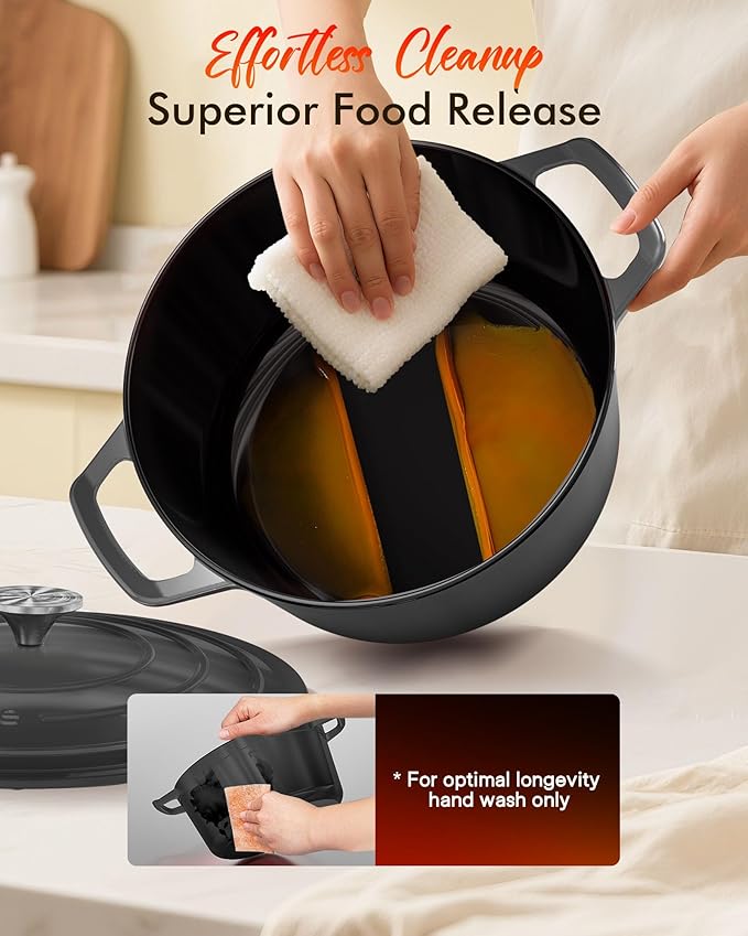 Nuwave 6QT Healthy Enameled Cast Iron Dutch Oven Pot with Lid, Heavy Duty 7-Layer Enamel, Enhanced Rust Protection, Dual Handles, Oven Safe to 500째F for Sourdough Bread Baking, Braise, Stew, Roast
