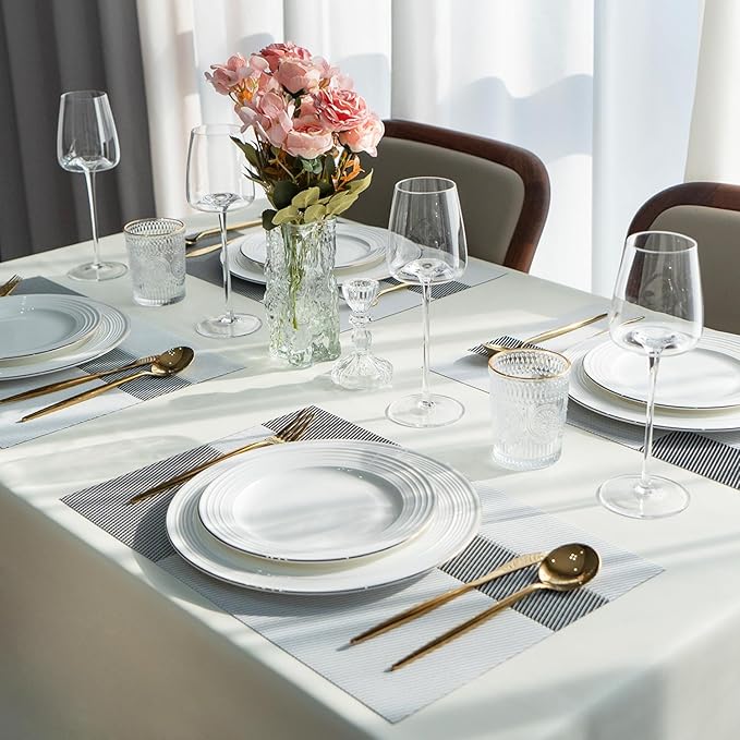 SUMYMERY Placemats Set of 8 Vinyl/Plastic Woven Place Mats for Kitchen Table Indoor/Outdoor Washable Placemat Wipeable Dining Table Mats (Silver Cube,8)