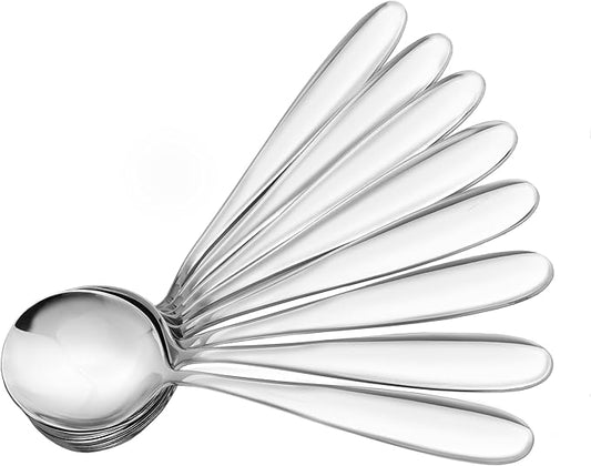 18/10 Stainless Steel Soup Spoons, 7.3-in Deep Heavy Weight Round Soup Thick Spoons, Suitable for Cereal Bouillon Milk Soup Hot Chocolate Dinner Guest, Pack of 8
