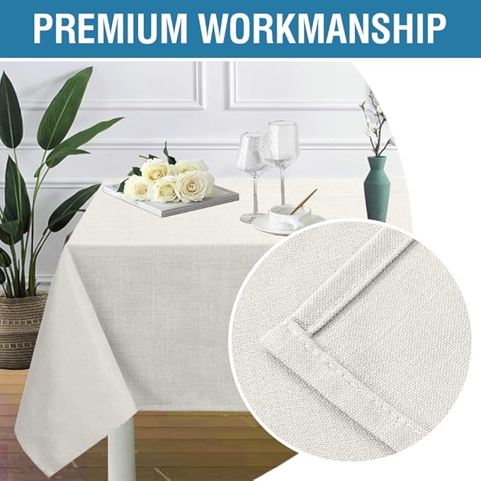 H.VERSAILTEX Linen Textured Table Cloths 54 x 54 Inch Premium Solid Tablecloth Spill-Proof Waterproof Table Cover for Dining Buffet Feature Extra Soft and Thick Fabric Wrinkle Free, Ivory
