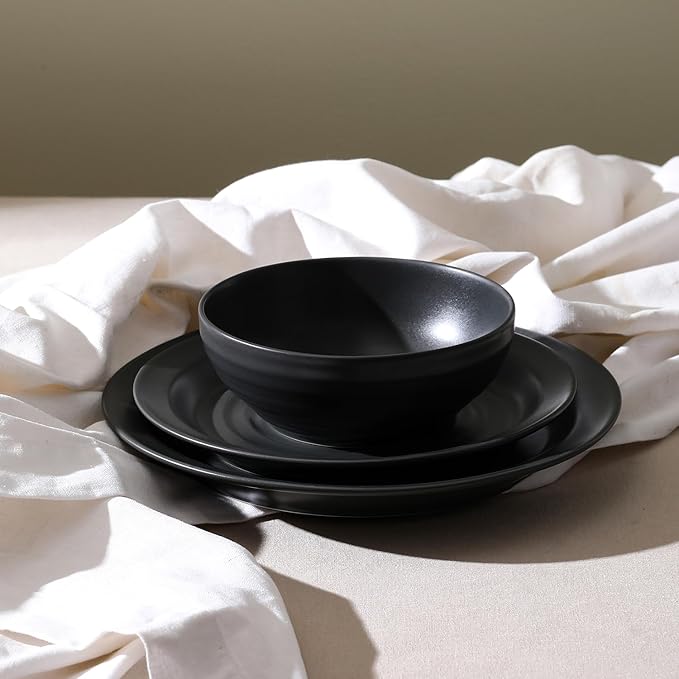 Stone Lain Orbit 12-Piece Dinnerware Set Stoneware, Charcoal