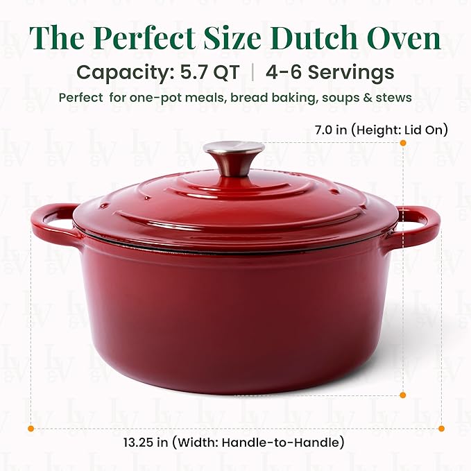 Larder & Vine Enameled Cast Iron Dutch Oven Pot with Lid | Bread Baking | Compatible on All Cooktops & Oven Safe to 500째 F | Great for Sourdough Bread | Cabernet