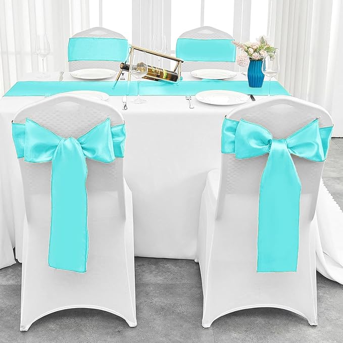 10-Pack Turquoise Satin Table Runner 12 x 108 Inch Long Bright and Smooth Silk Fabric Table Runner for Wedding Banquet Birthday Party Decoration