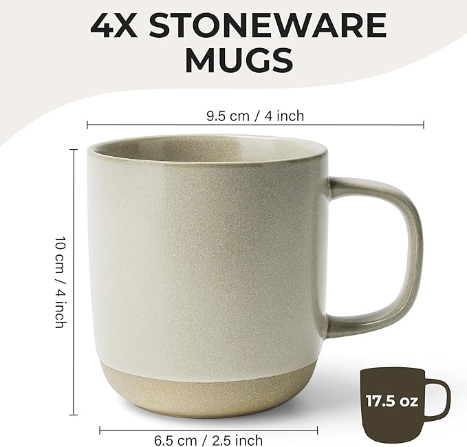 MIAMIO ??Coffee Mugs Set of 4 / Ceramic Cups for Coffee (17.5 oz), Cappuccino, Latte Macchiato, Tea, Espresso/Dishwasher and Microwave Safe ??Sierra Collection (Light, Mugs (4x))