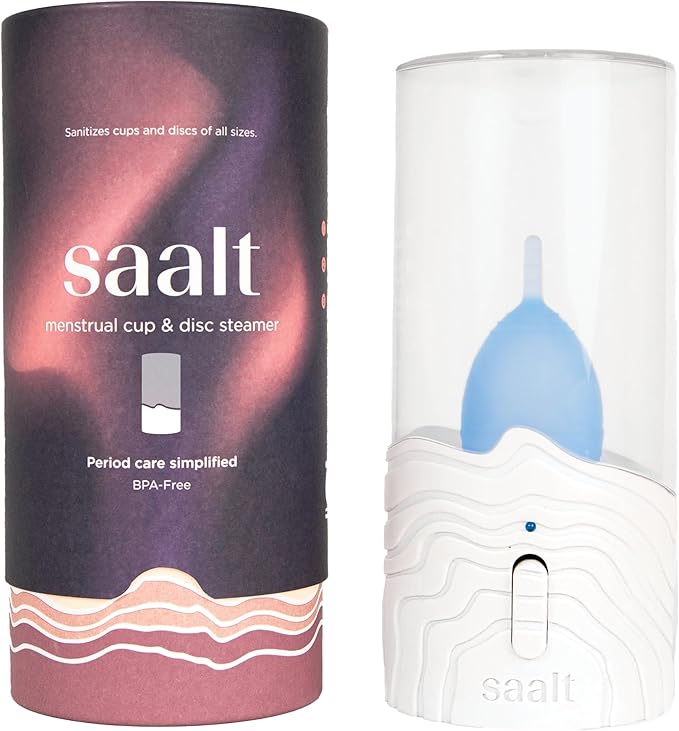 Saalt Menstrual Cup Steamer - Period Cup & Disc Sanitizer - Hands-Free Steam Sanitizer- No-Boil Design with Removable Power Cord - Compact & Portable - Arctic Mist