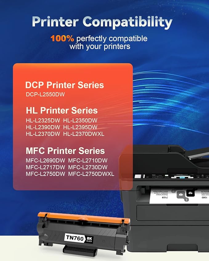 [with CHIP] Compatible TN760 Toner Replacement for Brother TN760 TN-760 TN730 TN-730 Cartridge Use with HL-L2350DW HL-L2390DW HL-2550DW MFC-L2710DW MFC-L2750DW HL-L2350DW HL-L2370DW(4 Black)
