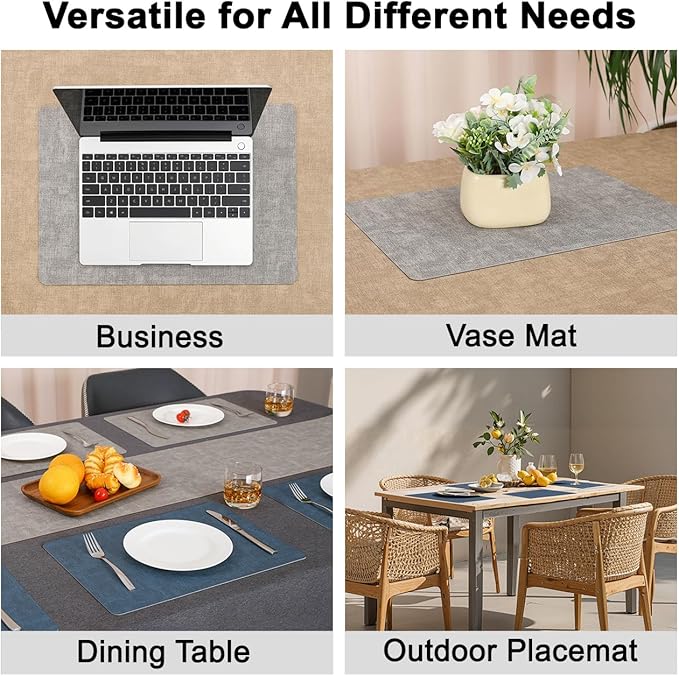 Myir JUN Reversible Vinyl Placemats Set of 8, Faux Leather Place Mats Dual Sided Waterproof Wipeable, Heat-Resistant Table Mats for Kitchen Dining Indoor Outdoor (12" x 17", Light Gray Navy Blue)