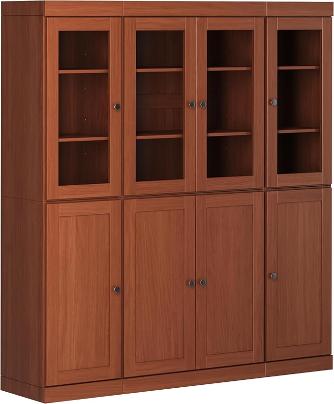 Palace Imports 100% Solid Wood Kitchen China Pantry Cabinet, 65" W - 4 Clear Glass & 4 Shaker Doors, Renewable Eco-Friendly Wood, Made in Brazil (Mocha, 8 China/Shaker Doors | NO Drawers)