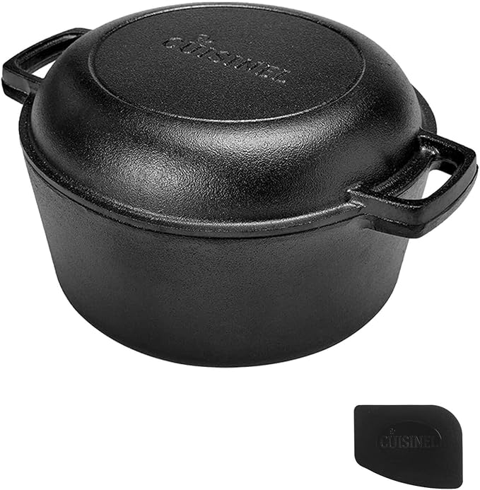 Cast Iron Double Dutch Oven - Pre-Seasoned 5-Quart Set ??2-in-1 Multi-Cooker: 5-Qt Deep Pot + 10" Skillet - Frying Pan Converts to Lid of Combo Dutch Oven ??Grill, Stove Top, BBQ and Induction Use