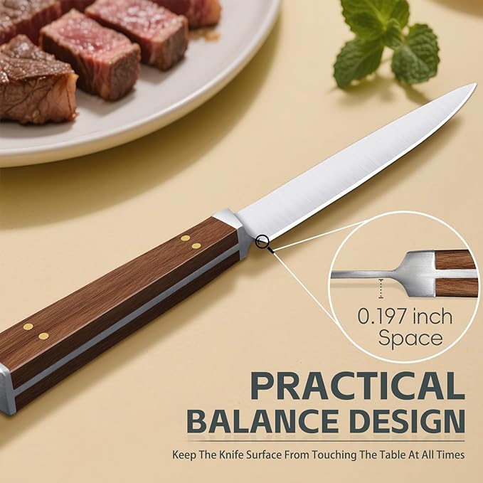 Purple Dragon Steak Knives Set of 8-4.7 Inch Non Serrated Dinner Knife with Square Wooden Handle ??Elegant, Balanced, High Carbon German Steel - Christmas Gift for Men and Women