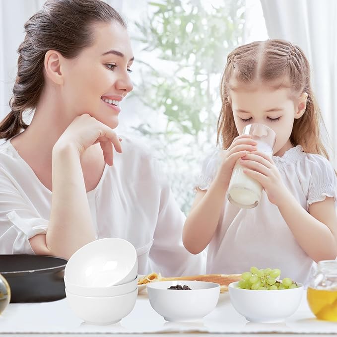 AntoKueh 5 Inch Ceramic Cereal Bowls, 16 Ounces Small Bowls Set of 6,White Dipping Bowls for Kitchen,Dessert, Fruits, Snack,Microwave and Dishwasher Safe