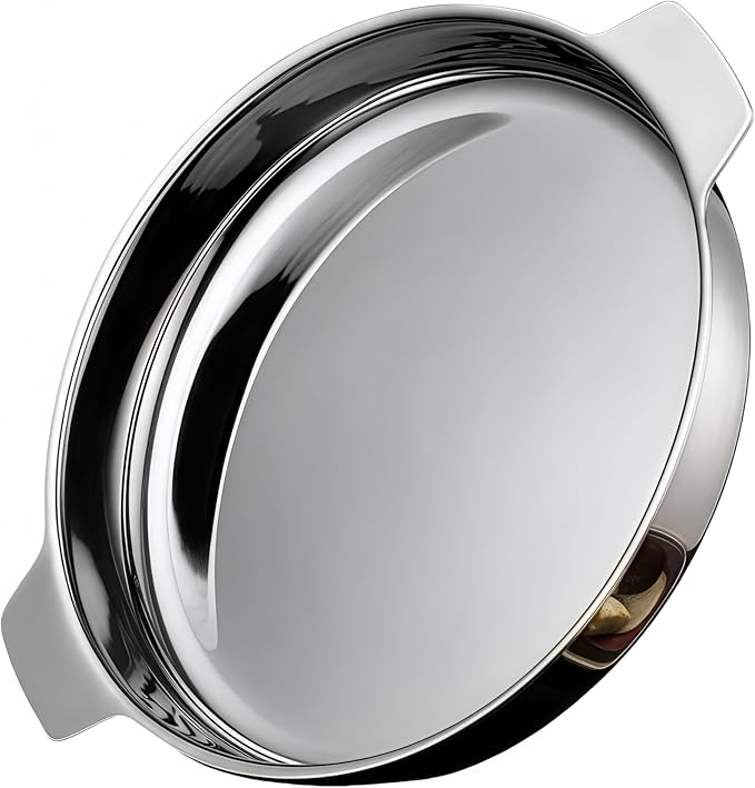 Stainless steel circular Roasting Pan for Oven or frying pan,Suitable for all heat sources,Toaster Oven Tray Pans,Hotel Pan,heavy-duty stainless steel with handle,Dishwasher Safe (W:18.7in;H:2.1in)