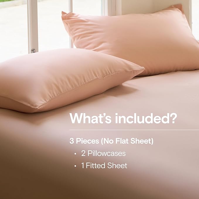 DOZ Sheet Set, 100% Viscose derived from Bamboo, Organically Grown, Buttery Soft, Cooling Sheets, High GSM, Deep Pockets - 3 Piece - 2 Pillowcases 1 Fitted Sheet (Blush, Queen)