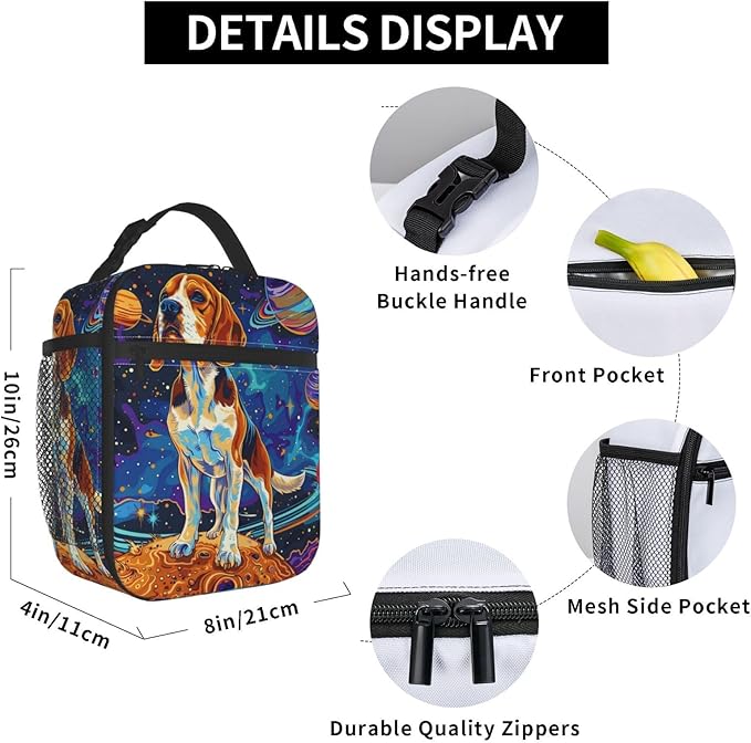 VANZEV Insulated Lunch Box for Women Men, Beagle Dog Planet Theme Lunch Box Reusable Portable Lunch Bag Cooler Tote Waterproof Lunch Container for Office Picnic Work Travel Hiking