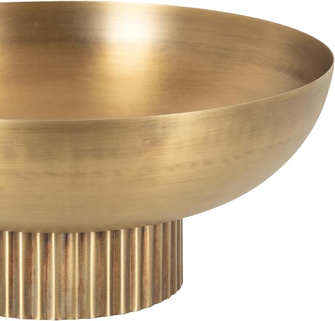 Kate and Laurel Rooks Ribbed Decorative Metal Bowl; 12 Inch Diameter; Brass; Modern Raised Fruit Bowl for Kitchen Counter or Use as a Key Bowl for an Entryway Table