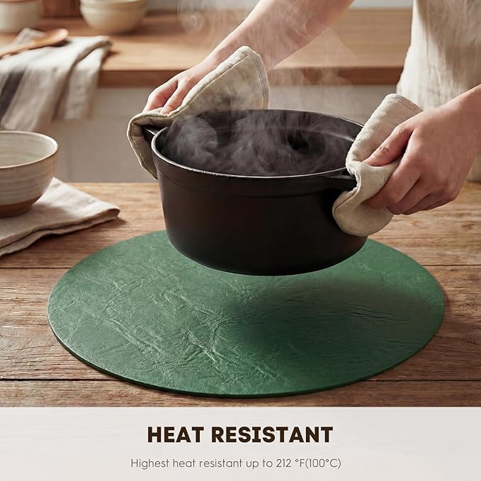 Artoid Mode Green Faux Leather Placemats Set of 4, 15 Inch Waterproof Wipeable Heat Resistant Place Mats, Reversible Table Mats for St. Patrick's Day Dining Decor