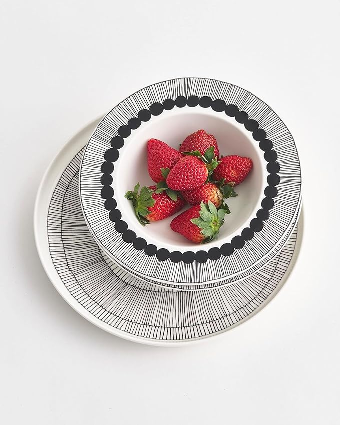 MARIMEKKO Oiva Siirtolapuutarha Dinner Plate ??Refine Your Kitchen D챕cor with Our Iconic Black & White Stoneware ??Stylish White Porcelain Dinner Plates to Elevate Your Dining Experience (10??