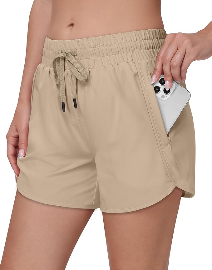 Women's 5" Running Shorts Quick Dry Sporty Athletic Gym Workout Shorts with Zipper Pockets Liner