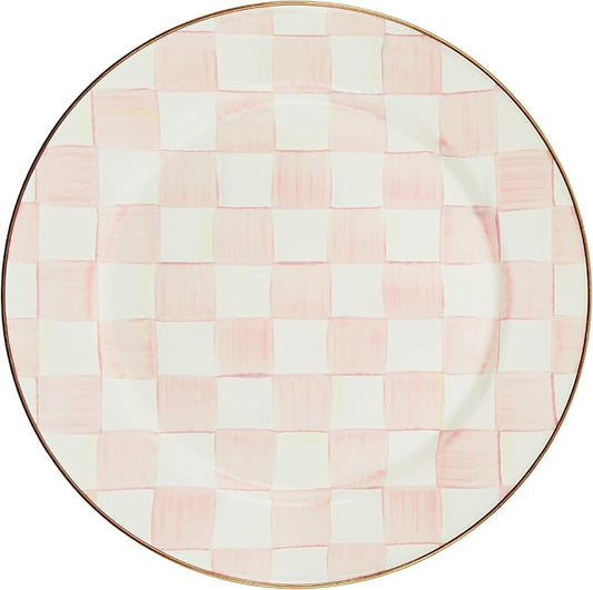 MACKENZIE-CHILDS Enamel Charger Plate, Charger Decoration for Dinner Plates or Home Decor, 12 Inches, Pink-and-White Rosy Check, Set of 1