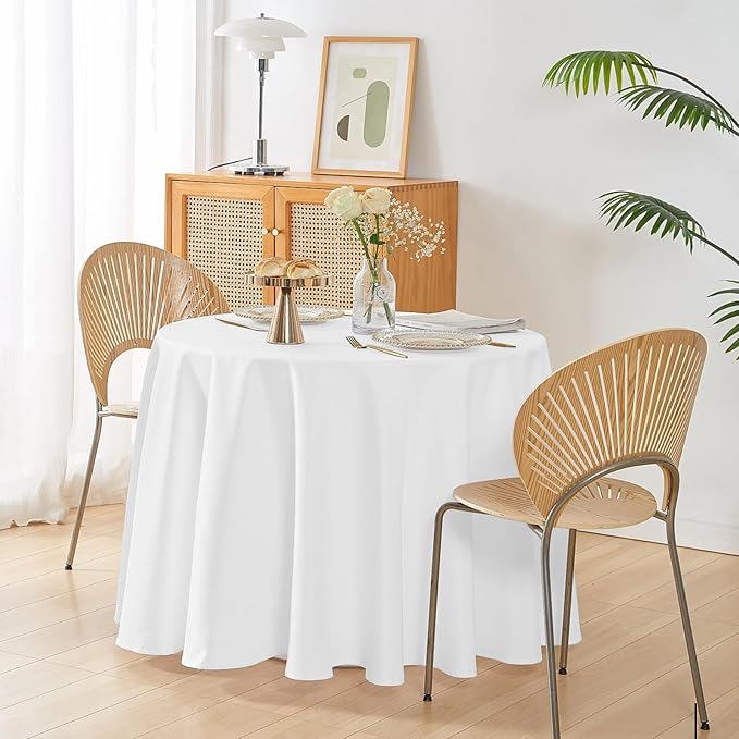 Easy-Going 6 Pack White Tablecloths 120 Inch-Round for 8 Ft Round Table, Washable Polyester Waterproof Stain Resistant Table Cloth, Decorative Table Cover for Kitchen, Dining Tables, Events