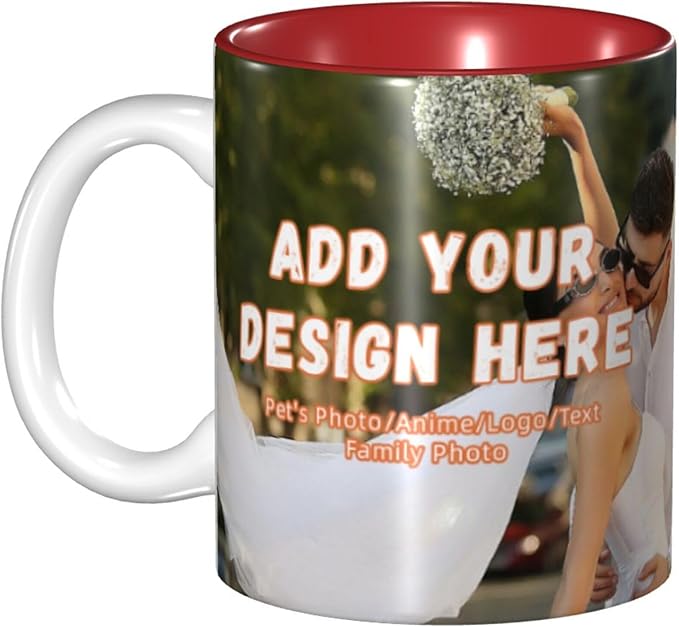 Custom Color Mugs with Partial or Full-Size Printing Customizable Photos and Text Coffee Mugs Creative Multicolor Designs Image (Full-Width, Red)