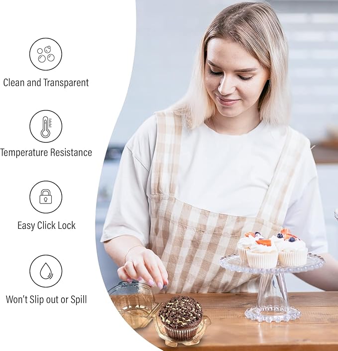 MT Products Clear PET Single Cupcake Container 4.3" x 4" x 3.12" - Individual Muffin Holder - Pack of 15