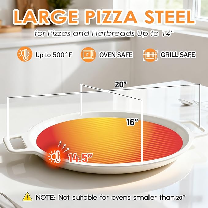 Ceramic Nonstick Pizza Pan, 3-Layer Hybrid Pizza Steel with Aluminum Core, Better Thermal Conductivity than Stone, Food-grade Non-stick Oven Baking Pan, PTFE & PFAS Free, Safe Up to 500째F