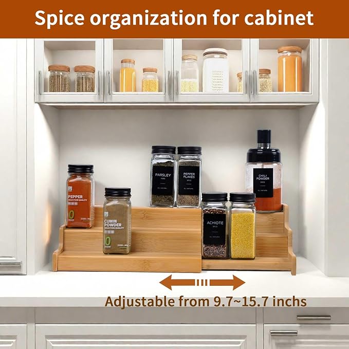 JinDoWin Spice Rack Organizer For Cabinet, Spice Organization For Cabinet, Spice Rack For Countertop,15.7 Inch Adjustable Seasoning Organizer Spice Organizer (2 Pack, Medium)
