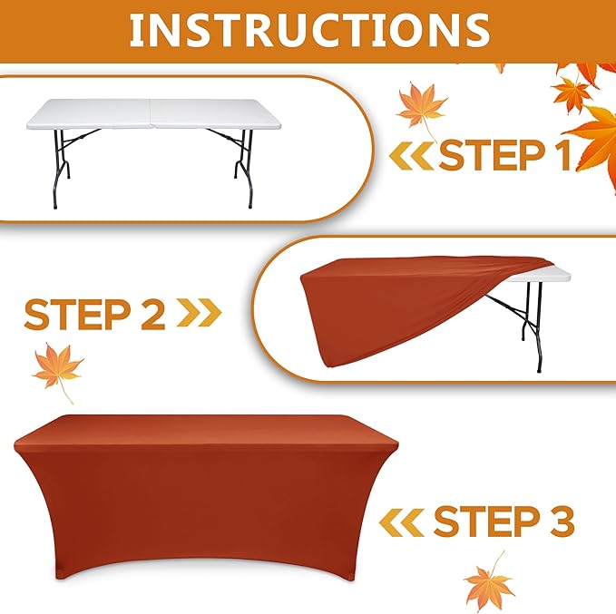 Enjoyidea Table Cover for 6 Foot Rectangle Tables-6 Pack Rust Thanksgiving Fitted Stretch Tablecloth-Spandex 6ft Fall Tablecloths for Party, Vendor Booth Display, Banquet Buffet, Craft Trade Show