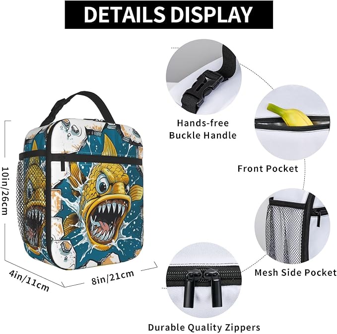 VANZEV Insulated Lunch Box for Women Men, Cute Fish Theme Lunch Box Reusable Portable Lunch Bag Cooler Tote Waterproof Lunch Container for Office Picnic Work Travel