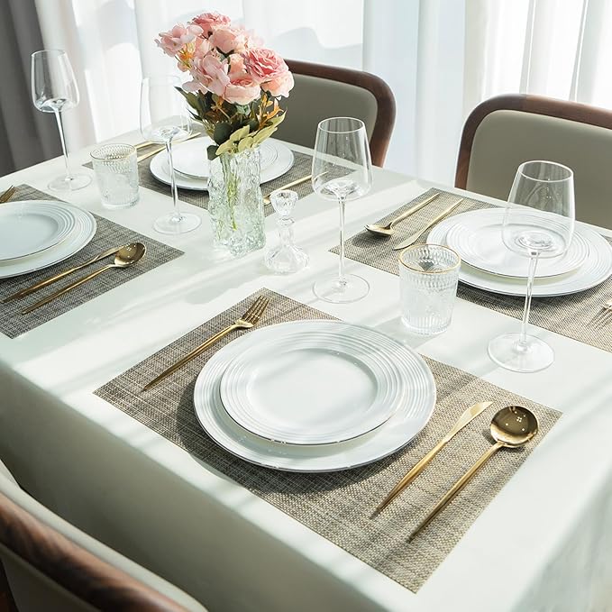 SUMYMERY Placemats Set of 8 Vinyl/Plastic Woven Place Mats for Kitchen Table Indoor/Outdoor Washable Placemat Wipeable Dining Table Mats (Brown,8)