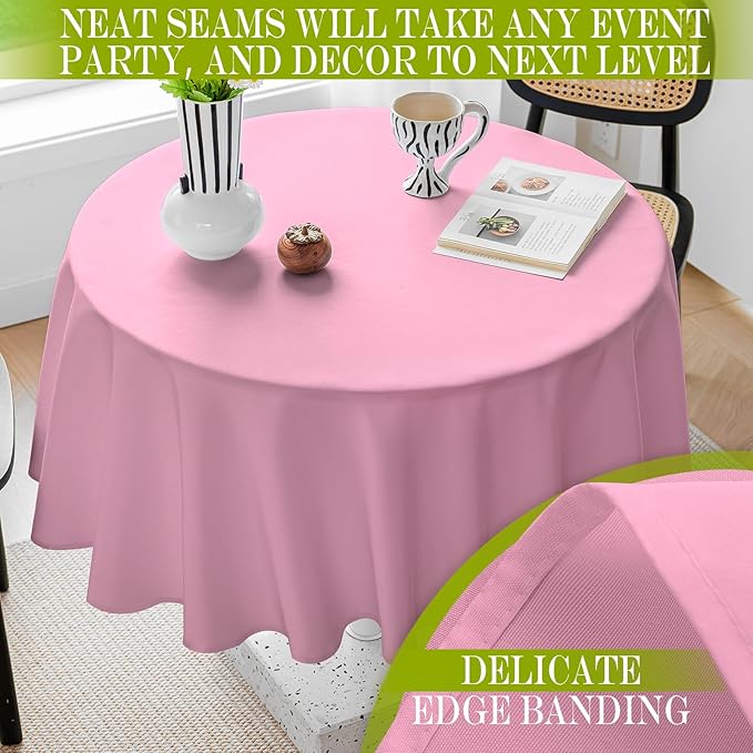 BYDOLL Table Cloth 70 Inch Round Tablecloth Fits Max60 Inch Diameter Table Top,Pink Polyester Washable Wrinkle-Free Spillproof Tablecloth for Party Patio Cover