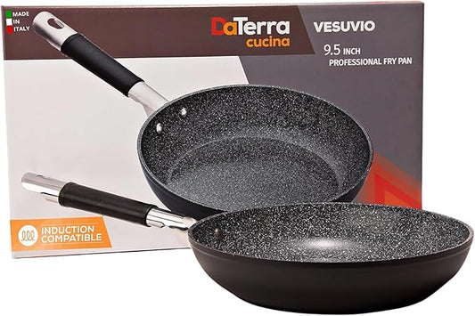 DaTerra Cucina - Nonstick Ceramic Frying Pan - Made in Italy - Oven & Induction Safe - High Heat Resistant Nonstick Cookware - Dishwasher Safe - Volcanic Black Speckled - 9.5"