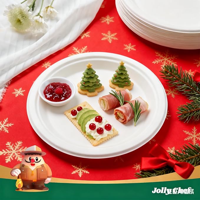 JOLLY CHEF Compostable Heavy Duty Plates ?윮?윭 ?뿙?뿻?뿰?뿵 [?윲?윭?윭 ?뿣?뿮?뿰?뿸] Eco-Friendly Disposable White Uncoated Paper Plates Bagasse Sugarcane Biodegradable for Hot Cold Food Party Dinner Weddings