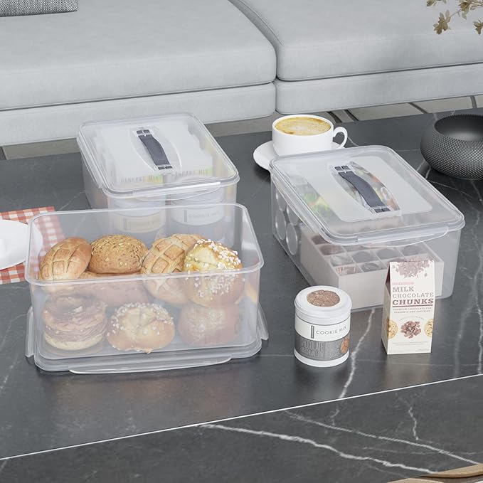 4 Packs 15 Quarts Large Rectangular Fresh Food Storage Containers, Clear Fresh Food Storage Box with Lid and Handle, Plastic Airtight Freezer Container