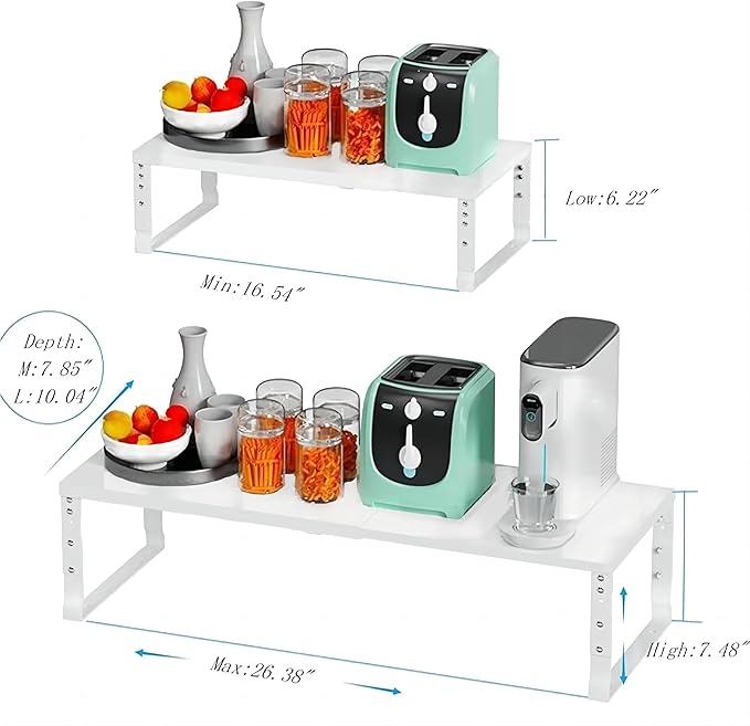 Expandable Spice Rack Organizion for Kitchen Cabinet, Seasoning,Bathroom Organizer Display Shelf, Stackable Multi-Purpose Shelves.Easy-to-Install竊?Pack/White,Large