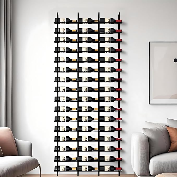 Wall Mounted Wine Rack, H 94.49inch, 16 Rows, Black 48 Bottle Wine Cellar Racks, Metal Wine Bottle Holder for Home Bar, Wine Kitchen Storage (Black, 3 Columns竊?8 Bottles竊?