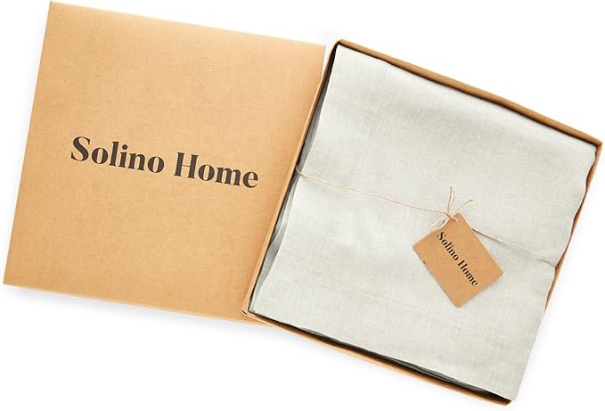 Solino Home Linen Tablecloth 70 x 120 Inch - 100% Pure Linen Light Flax Table Cloth for Rectangle Tables - Sonoma, Machine Washable Tablecloth for Christmas, New Year