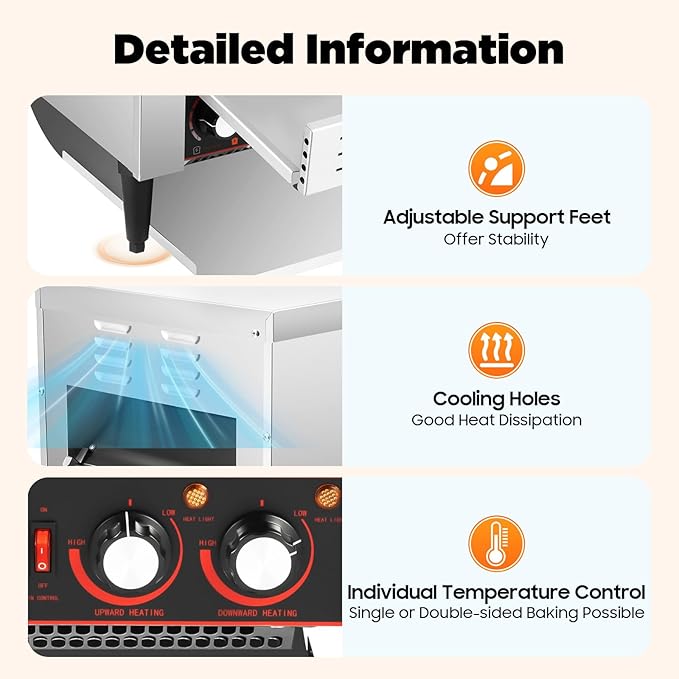 Heavy Duty Conveyor Toaster Oven Electric Bread Oven Industrial Toaster Commercial for Bun Bagel Bread Baked Food with 7 Speed and Front/Back Output Modes (300Slices/H)