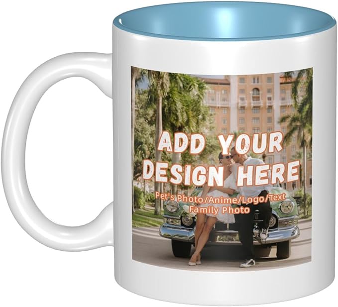 Custom Color Mugs with Partial or Full-Size Printing Customizable Photos and Text Coffee Mugs Creative Multicolor Designs Image (Partial, Sky Blue)
