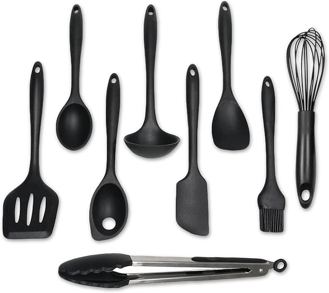 Chef Craft - Premium Silicone Kitchen Tools and Utensils Set, Non-Scratch, Withstands Temperatures up to 450째F, BPA-Free, 9 Piece Cooking Utensils Set, Black