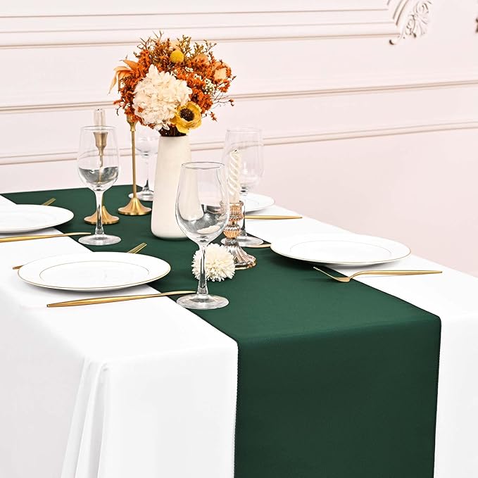 12 Pack Dark Green Table Runner 9FT Polyester Table Runners,12x108 inch Rustic Farmhouse Table Runner, Washable and Reusable Table Runners for Wedding Birthday Parties Banquet Christmas