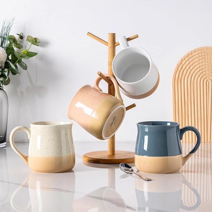 GBhome Ceramic Coffee Mugs Set of 2, 24oz Handmade Large Coffee Mugs Set with Terracotta Underside for Latte/Tea/Beer/Hot Cocoa/Cappuccino/Soup Dishwasher & Microwave Safe-Beige & Orange