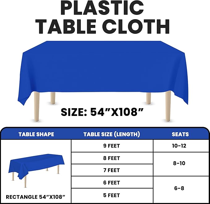 LEMON + Co. Blue Rectangle Table Cover Disposable Plastic Tablecloth 54 Inch. x 108 Inch. Premium Decorative Rectangle Table Cover 20 Pack