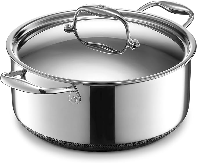 HexClad Hybrid Nonstick 5-Quart Dutch Oven with Stainless Steel Lid, Stay-Cool Handles, Dishwasher-Friendly, Oven-Safe Up to 900째F, Induction Ready, Compatible with All Cooktops