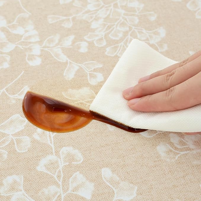 LOHASCASA Heavy Duty Vinyl Oilcloth Tablecloth PVC Waterproof Plastic Wipeable Spillproof Peva Tablecloth for Spring Outdoor Camping Picnic Square 54x54 Inch Tan Flower